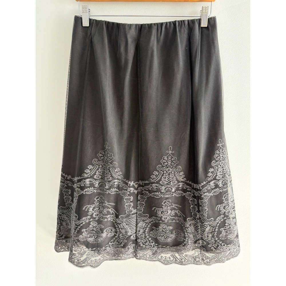 Soft Surroundings Black Mesh Embroidered Lace Trim Midi Skirt Small - Picture 2 of 10